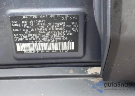 2014 Subaru Outback 2.5I Premium from USA, damaged, VIN 4S4BRCCC5E3304822